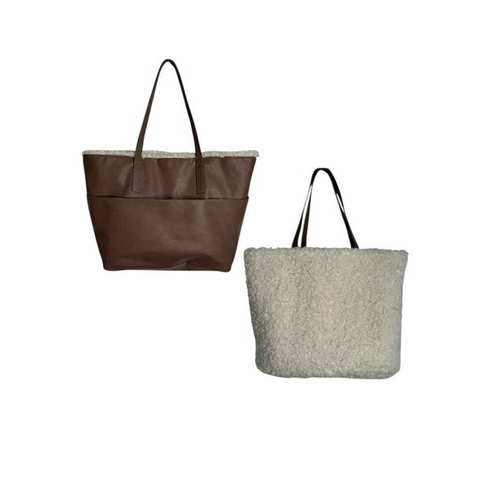 4/$40 Reverable Faux Leather and‎ Sherpa Brown and Cream Tote Bag